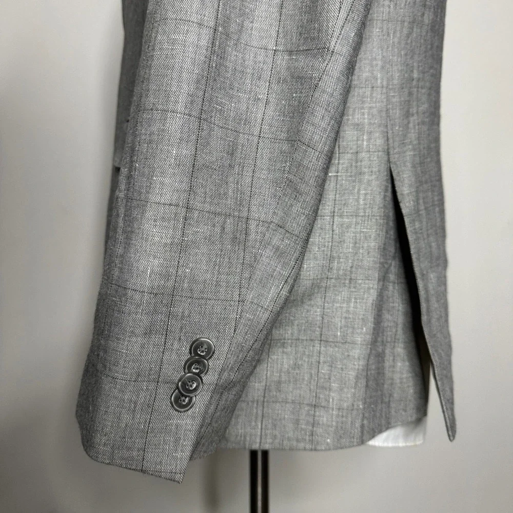 Jos‎ A Bank Tailored Fit Linen Wool Plaid Sport Coat Blazer Mens 46R
